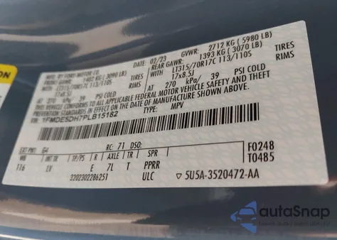 2023 Ford Bronco из США, поврежденный, VIN 1FMDE5DH7PLB15182